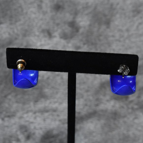 🔥 3/$15 Vintage 80's Small Blue Hoop Earrings - Picture 4 of 9